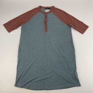 prAna Womens Size L Cozy Up Henley Shirt Dress Size W/ Pockets Hemp Blend *Read